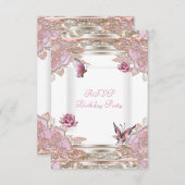 RSVP返信パーティーピンクローズホワイトバタフライ 出欠カード (正面/裏面)