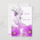 RSVP返信フローラかわいらし薄紫ホワイトバタフライ 出欠カード (正面)