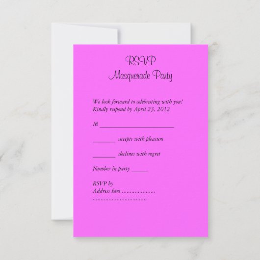 RSVP返信マスクブラックパープルピンクマルディグラ 出欠カード (裏面)