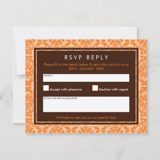 RSVP返信モダンカード：：ダマスクの色8 出欠カード (裏面)
