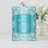 RSVP返信応答の青かわいらしいホワイトレース 出欠カード (スタンド正面)