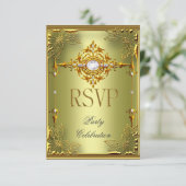 RSVP返信応答エリートアボカドグリーン金ゴールド 出欠カード (スタンド正面)