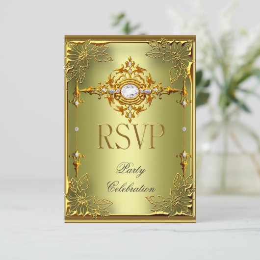 RSVP返信応答エリートアボカドグリーン金ゴールド 出欠カード (スタンド正面)