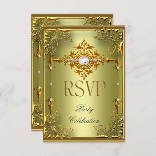 RSVP返信応答エリートアボカドグリーン金ゴールド 出欠カード (正面/裏面)
