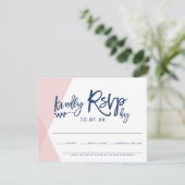 RSVP返信応答カードのピンクスタイリッシュオ淡い色のーバーラップ 出欠カード (スタンド正面)