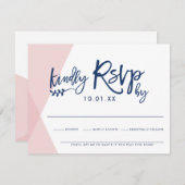 RSVP返信応答カードのピンクスタイリッシュオ淡い色のーバーラップ 出欠カード (正面/裏面)