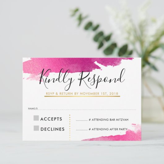 RSVP返信応答カードギルド金ゴールドピンクブラック 出欠カード (スタンド正面)