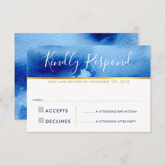 RSVP返信応答カード頭が切れるの青い水色 出欠カード (正面/裏面)