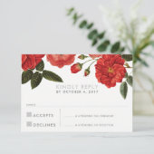 RSVP返信応答シックな赤いバラのフローラ花 出欠カード (スタンド正面)