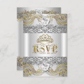 RSVP返信応答シルバーホワイト金ゴールドキンセアニェラ 出欠カード (正面/裏面)