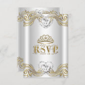 RSVP返信応答シルバーホワイト金ゴールドキンセアニェラ 招待状 (正面/裏面)