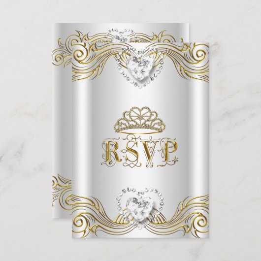 RSVP返信応答シルバーホワイト金ゴールドキンセアニェラ 招待状 (正面/裏面)