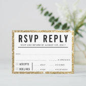 RSVP返信応答シンプル金ゴールドモダングリッター 出欠カード (スタンド正面)