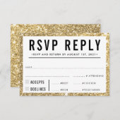 RSVP返信応答シンプル金ゴールドモダングリッター 出欠カード (正面/裏面)