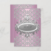 RSVP返信応答パーティーピンクホワイトダイヤモンド 出欠カード (正面/裏面)