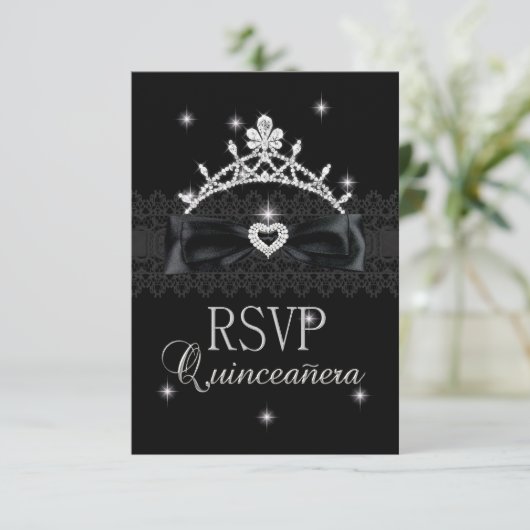 RSVP返信応答パーティーブラックレース 出欠カード (スタンド正面)