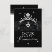 RSVP返信応答パーティーブラックレース 出欠カード (正面/裏面)