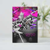 RSVP返信応答パーティーマスクシルバーピンク2 出欠カード (スタンド正面)