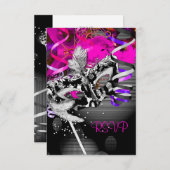 RSVP返信応答パーティーマスクシルバーピンク2 出欠カード (正面/裏面)