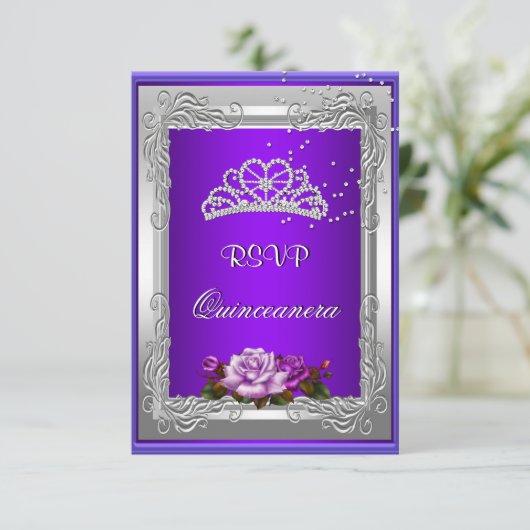 RSVP返信応答パープルシルバーバラキンセアニェラ 招待状 (スタンド正面)