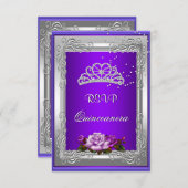 RSVP返信応答パープルシルバーバラキンセアニェラ 招待状 (正面/裏面)