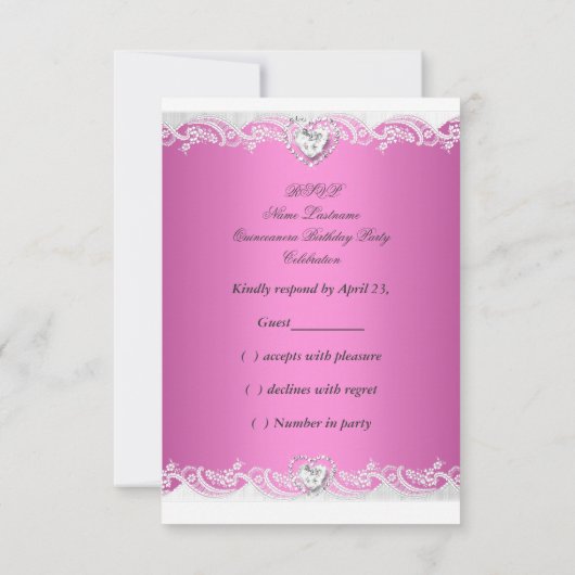 RSVP返信応答ピンクホワイトレースキンセアニェラ 出欠カード (裏面)