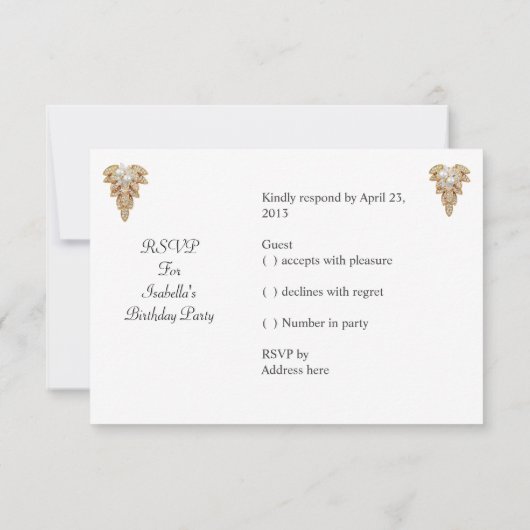 RSVP返信応答ホワエレガントイト金ゴールドパール 出欠カード (裏面)