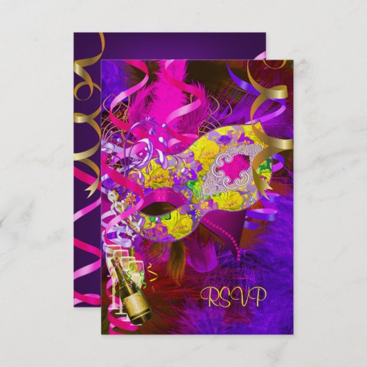 RSVP返信応答マスクシャンパンイエロー 出欠カード (正面/裏面)