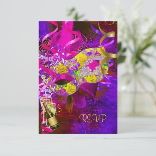 RSVP返信応答マスクシャンパンイエロー 出欠カード (スタンド正面)