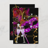 RSVP返信応答マスク黒金ゴールドピンク2 出欠カード (正面/裏面)