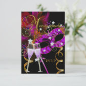 RSVP返信応答マスク黒金ゴールドピンク2 出欠カード (スタンド正面)