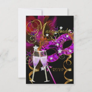 RSVP返信応答マスク黒金ゴールドピンク2 出欠カード