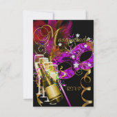 RSVP返信応答マスク黒金ゴールドピンク 出欠カード (正面)