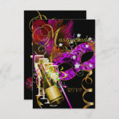 RSVP返信応答マスク黒金ゴールドピンク 出欠カード (正面/裏面)