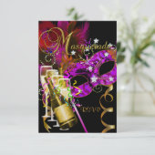 RSVP返信応答マスク黒金ゴールドピンク 出欠カード (スタンド正面)