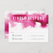 RSVP返信応答モダン水色スプラッシュピンク 出欠カード (正面/裏面)