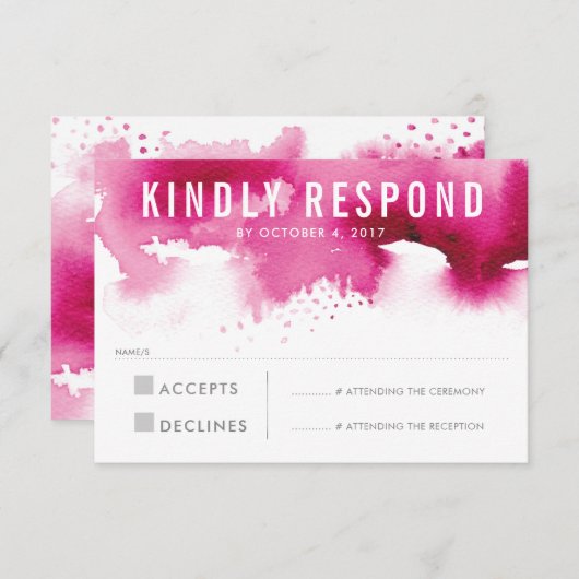 RSVP返信応答モダン水色スプラッシュピンク 出欠カード (正面/裏面)