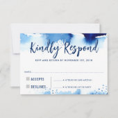 RSVP返信応答モダン濃い青色 出欠カード (正面)