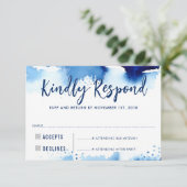 RSVP返信応答モダン濃い青色 出欠カード (スタンド正面)