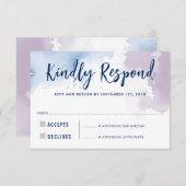 RSVP返信応答モダン青い紫色の水色 出欠カード (正面/裏面)