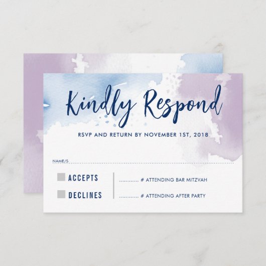 RSVP返信応答モダン青い紫色の水色 出欠カード (正面/裏面)