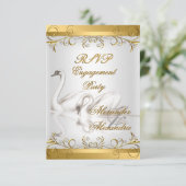 RSVP返信応答婚約スワンズ金ゴールド白 招待状 (スタンド正面)