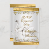 RSVP返信応答婚約スワンズ金ゴールド白 招待状 (正面/裏面)