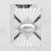 RSVP返信応答Leopardホワイトダイヤモンドブラック 出欠カード (正面/裏面)