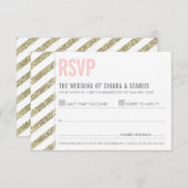 RSVP返信旧モダン金ゴールドグリッターシンプルストライプ 出欠カード (正面/裏面)