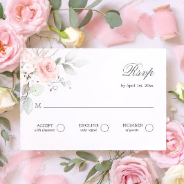 RSVP返信水色ピンクローズ予算 出欠カード