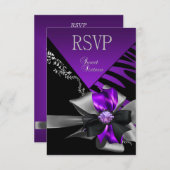 RSVP返信甘い16ゼブラパープルブラックシルバー 出欠カード (正面/裏面)