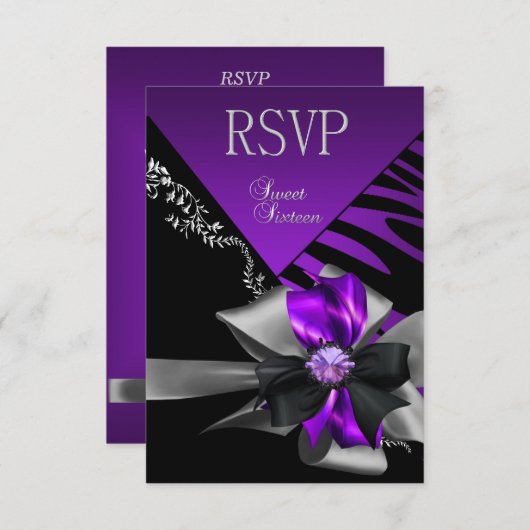 RSVP返信甘い16ゼブラパープルブラックシルバー 出欠カード (正面/裏面)