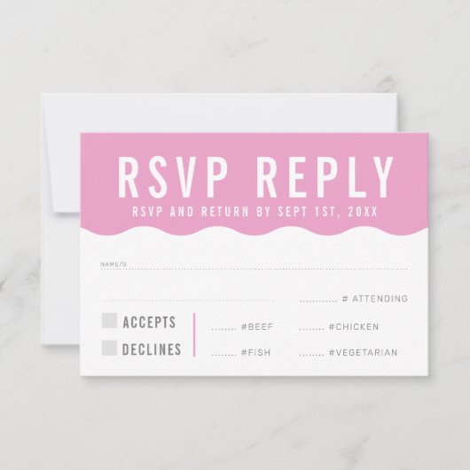 RSVP返信用モダンでかわいいウェーブピンクのデザイン 出欠カード (正面)
