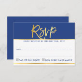 RSVP返信 現代的 グラム ロイヤルブルー 偽金箔 出欠カード (正面/裏面)